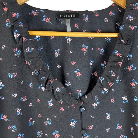 1. STATE Plus Size Ruffle Floral Print Button Front Puff Sleeves Blouse Size 1X - Picture 6 of 9